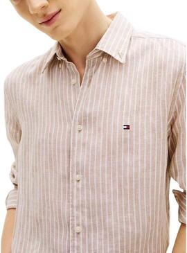 Camicia in lino a righe Bengal di Tommy Hilfiger color tostato per uomo.