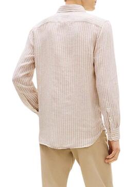 Camicia in lino a righe Bengal di Tommy Hilfiger color tostato per uomo.