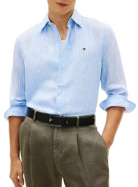 Camicia di lino a righe blu Tommy Hilfiger Linen Bengal per uomo