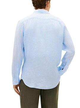 Camicia di lino a righe blu Tommy Hilfiger Linen Bengal per uomo