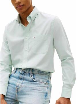 Camicia Tommy Hilfiger Light Oxford a righe verdi per uomo.