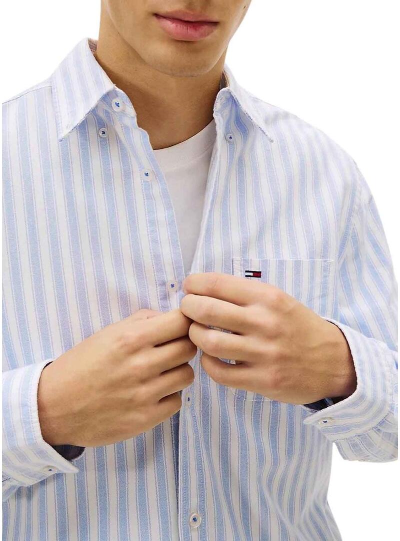 Camicia Tommy Hilfiger a righe Oxford blu a righe per uomo