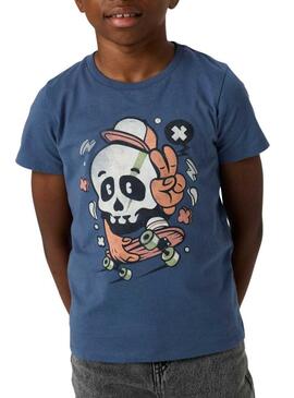 Maglietta Name It con stampa di teschio skate blu per bambino.