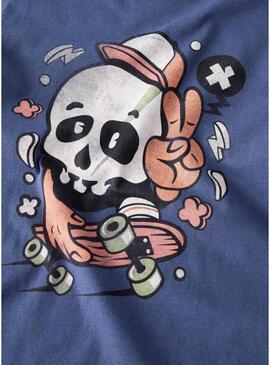Maglietta Name It con stampa di teschio skate blu per bambino.
