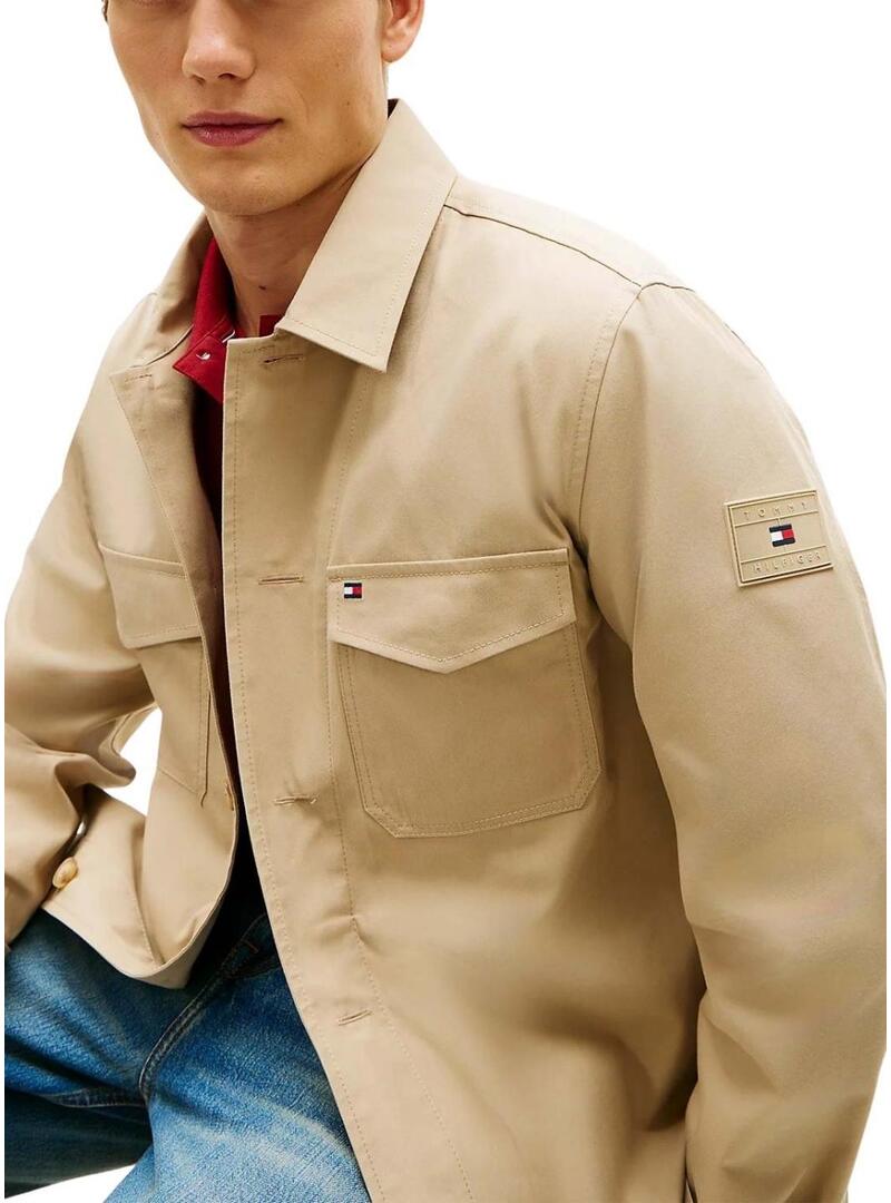 Camicia sovrapposta Tommy Hilfiger in cotone e nylon beige per uomo.