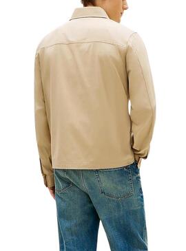 Camicia sovrapposta Tommy Hilfiger in cotone e nylon beige per uomo.