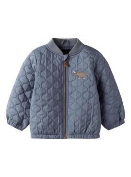 Giacca Name It Marlon imbottita con dinosauri blu grigio per bambino