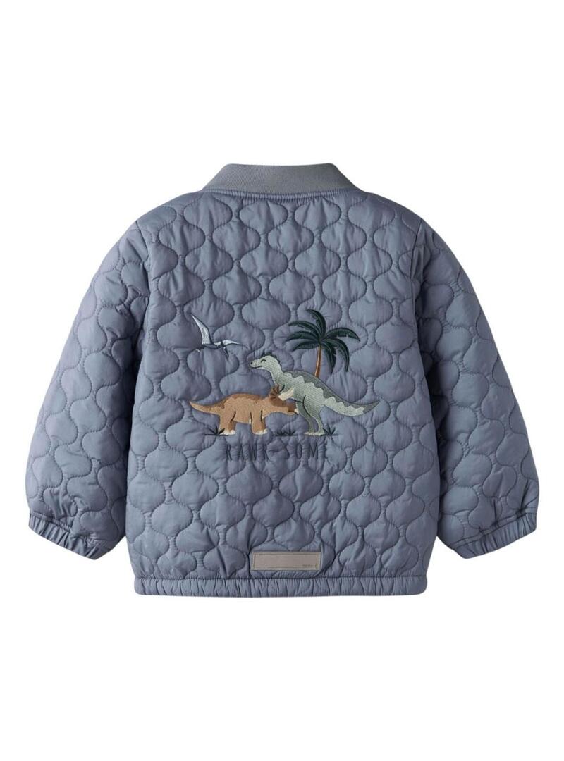 Giacca Name It Marlon imbottita con dinosauri blu grigio per bambino