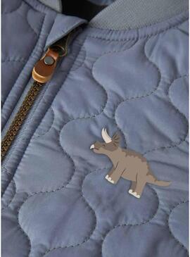 Giacca Name It Marlon imbottita con dinosauri blu grigio per bambino