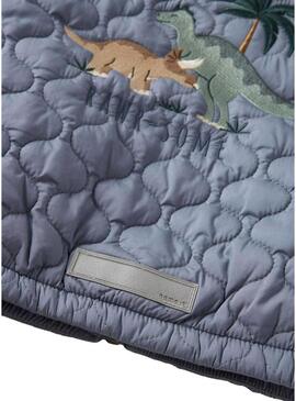 Giacca Name It Marlon imbottita con dinosauri blu grigio per bambino