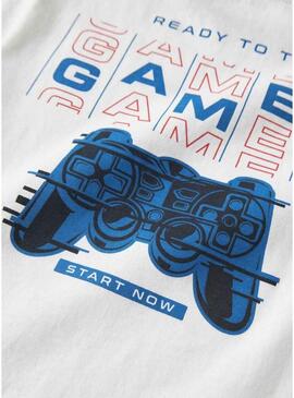 Maglietta Name It. Modello Benna gamer bianca per bambino.