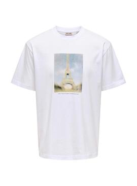 Maglietta Only and Sons Fred Eiffel bianca per uomo