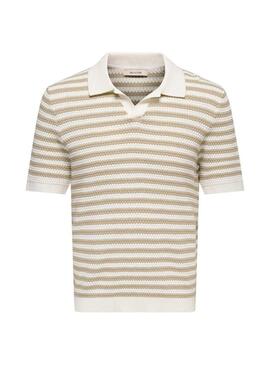 Polo Only and Sons a righe in tessuto Serge color beige per uomo.