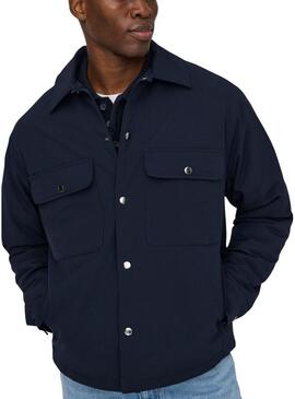 Camicia sopra Only and Sons David imbottita blu marino per uomo