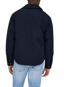 Camicia sopra Only and Sons David imbottita blu marino per uomo