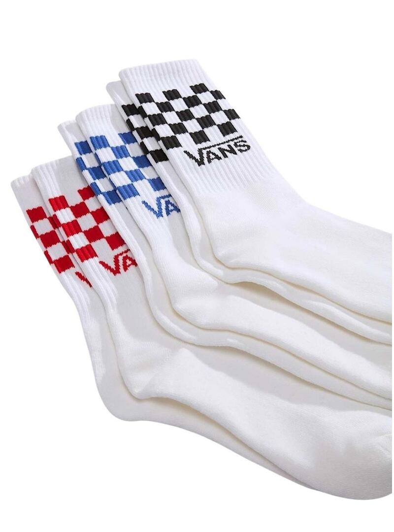 Pacco di 3 calzini alti Vans Classic Check bianchi per uomo e donna.