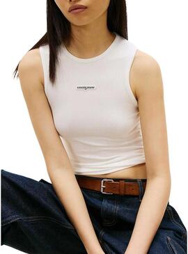 Top Tommy Jeans Script Label bianco per donna