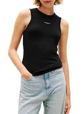 Top Tommy Jeans Script Label nero per donna