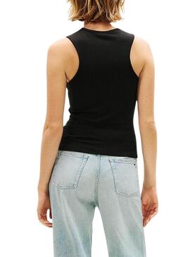 Top Tommy Jeans Script Label nero per donna