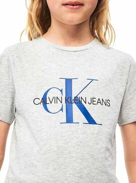 T-Shirt Calvin Klein Monogram Grigio Per Bambi