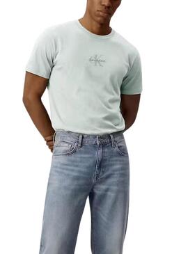 Maglietta Calvin Klein Jeans Micro Monologo turchese per uomo