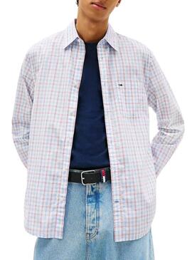 Camicia Tommy Jeans Check poplin bianca per uomo