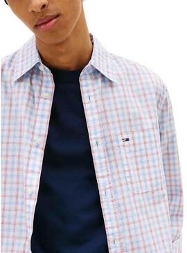 Camicia Tommy Jeans Check poplin bianca per uomo