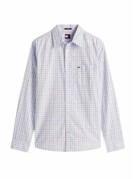 Camicia Tommy Jeans Check poplin bianca per uomo