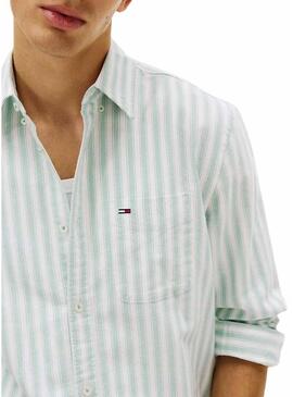 Camicia a righe verdi e bianche Tommy Jeans Oxford Stripe per uomo
