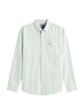 Camicia a righe verdi e bianche Tommy Jeans Oxford Stripe per uomo