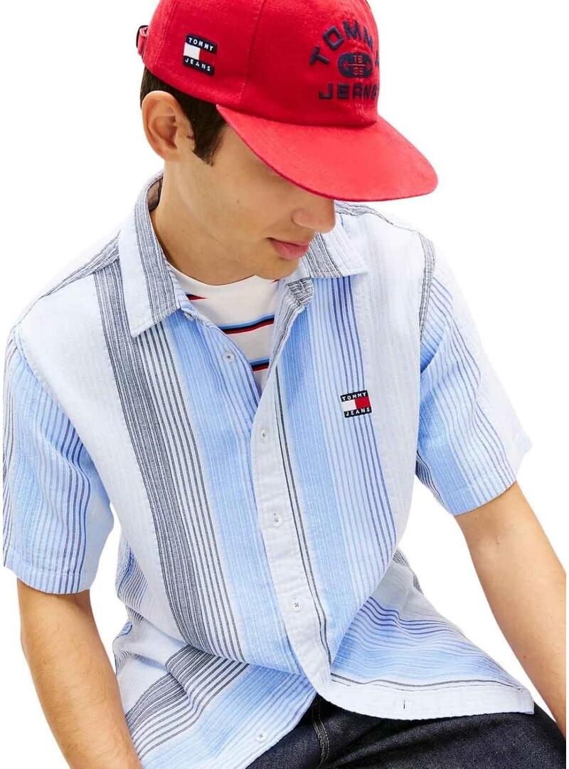 Camicia a righe Tommy Jeans blu per uomo
