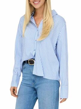 Camicia Only Berit blu e bianca per donna.