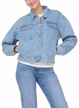 Giacca di jeans Only Harper boxy lavata chiara per donna