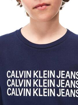 T-Shirt Calvin Klein Triple Logo Blu Navy Bambino