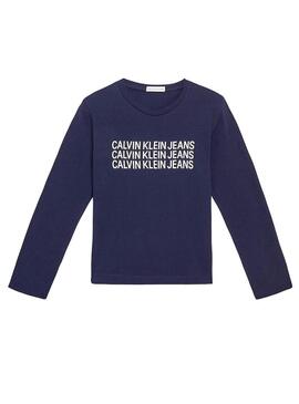 T-Shirt Calvin Klein Triple Logo Blu Navy Bambino