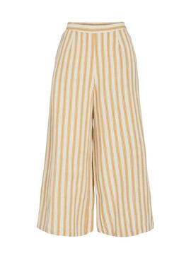 Pantaloni Vila Prisilla coulotte a righe gialle per donna.