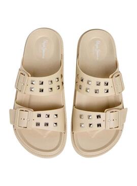 Sandali Pepe Jeans Ocean Studs beige per donna.