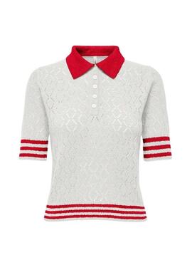 Maglia Polo Only Sunny bianca e rossa per donna