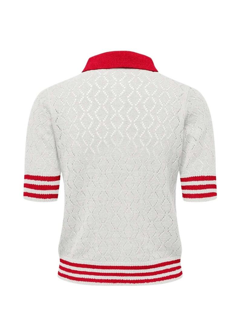 Maglia Polo Only Sunny bianca e rossa per donna