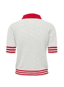 Maglia Polo Only Sunny bianca e rossa per donna