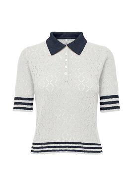 Polo Only Sunny bianco e blu scuro per donna.