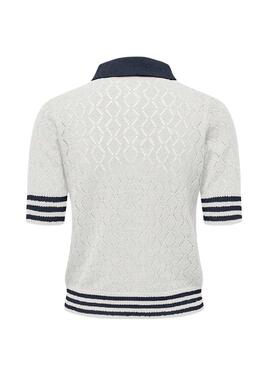 Polo Only Sunny bianco e blu scuro per donna.