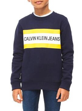 Felpe Calvin Klein Box Logo Blu Navy Per Bambino