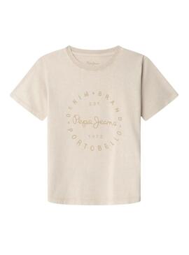 Maglietta Pepe Jeans Wallace con logo circolare beige per bambino