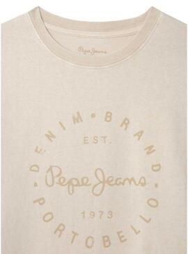 Maglietta Pepe Jeans Wallace con logo circolare beige per bambino