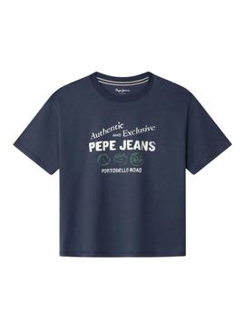 Maglietta Pepe Jeans Carter con stampa logo blu scuro per bambino