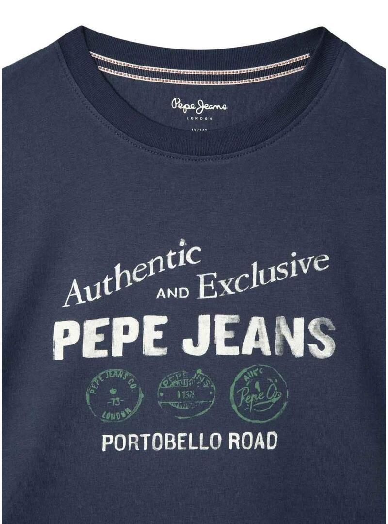 Maglietta Pepe Jeans Carter con stampa logo blu scuro per bambino