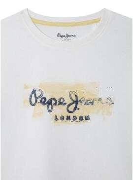 Maglietta Pepe Jeans Joshua logo bianco sporco per bambino