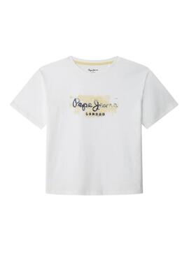 Maglietta Pepe Jeans Joshua logo bianco sporco per bambino