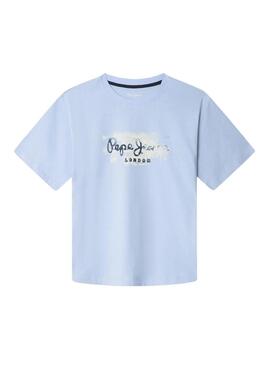 Maglietta Pepe Jeans Joshua con logo blu cielo per bambino